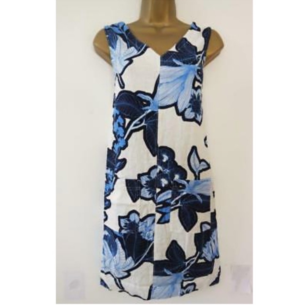 Blue White Floral Linen Dress - Picture 7 of 7